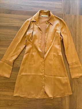 Abercrombie & Fitch Satin Trench Shirt Jacket - Camel/Tan
